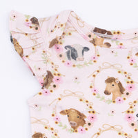 Farm Animals Floral Cameos Pink - Ruffle Sleeve Bodysuit