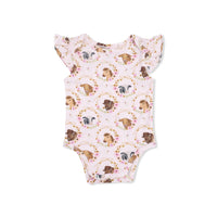 Farm Animals Floral Cameos Pink - Ruffle Sleeve Bodysuit