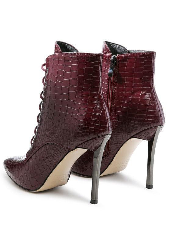 Escala Croc Lace-up Stiletto Boot