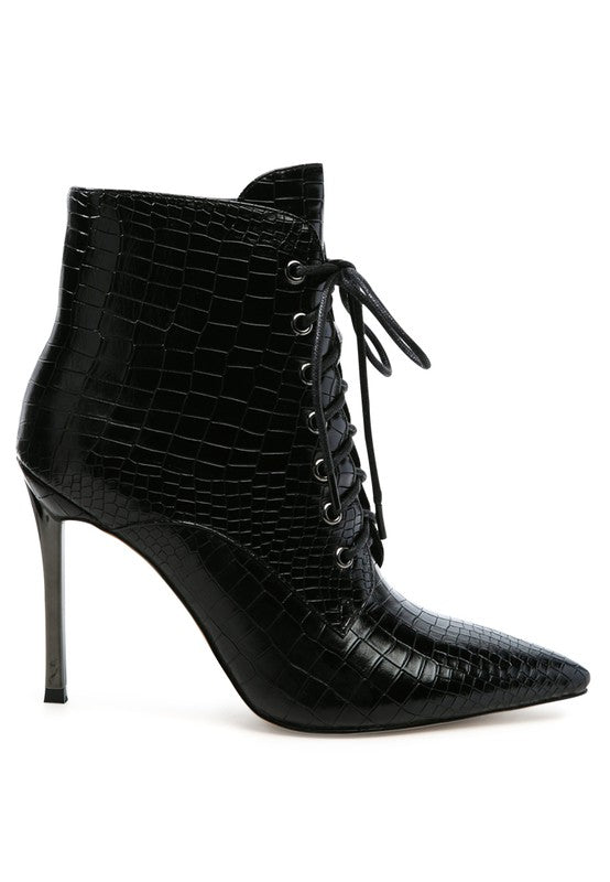 Escala Croc Lace-up Stiletto Boot