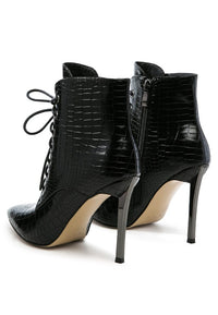 Escala Croc Lace-up Stiletto Boot