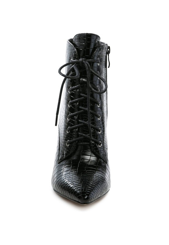 Escala Croc Lace-up Stiletto Boot