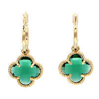 Round Hoop Clover Gem Earrings