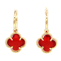 Round Hoop Clover Gem Earrings