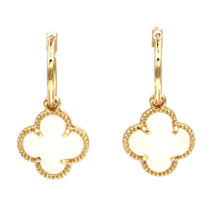 Round Hoop Clover Gem Earrings