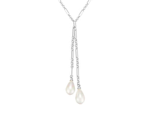 Collar Lariat de Perlas Adornadas en Plata: Plata