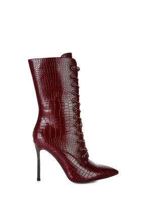 Croc Textured Lace-up Over The Ankle Boots