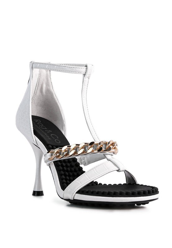 Dakota Metal Chain Mid Heel Sandals