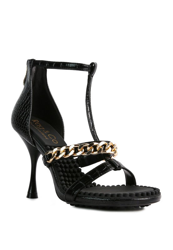 Dakota Metal Chain Mid Heel Sandals