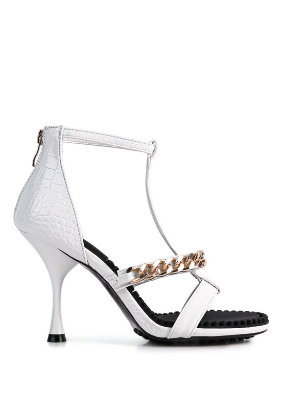 Dakota Metal Chain Mid Heel Sandals