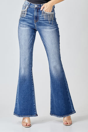 Holiday High Rise Embellished Wide Flare Jeans