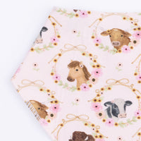 Farm Animals Floral Cameos Pink - Bandana Bib