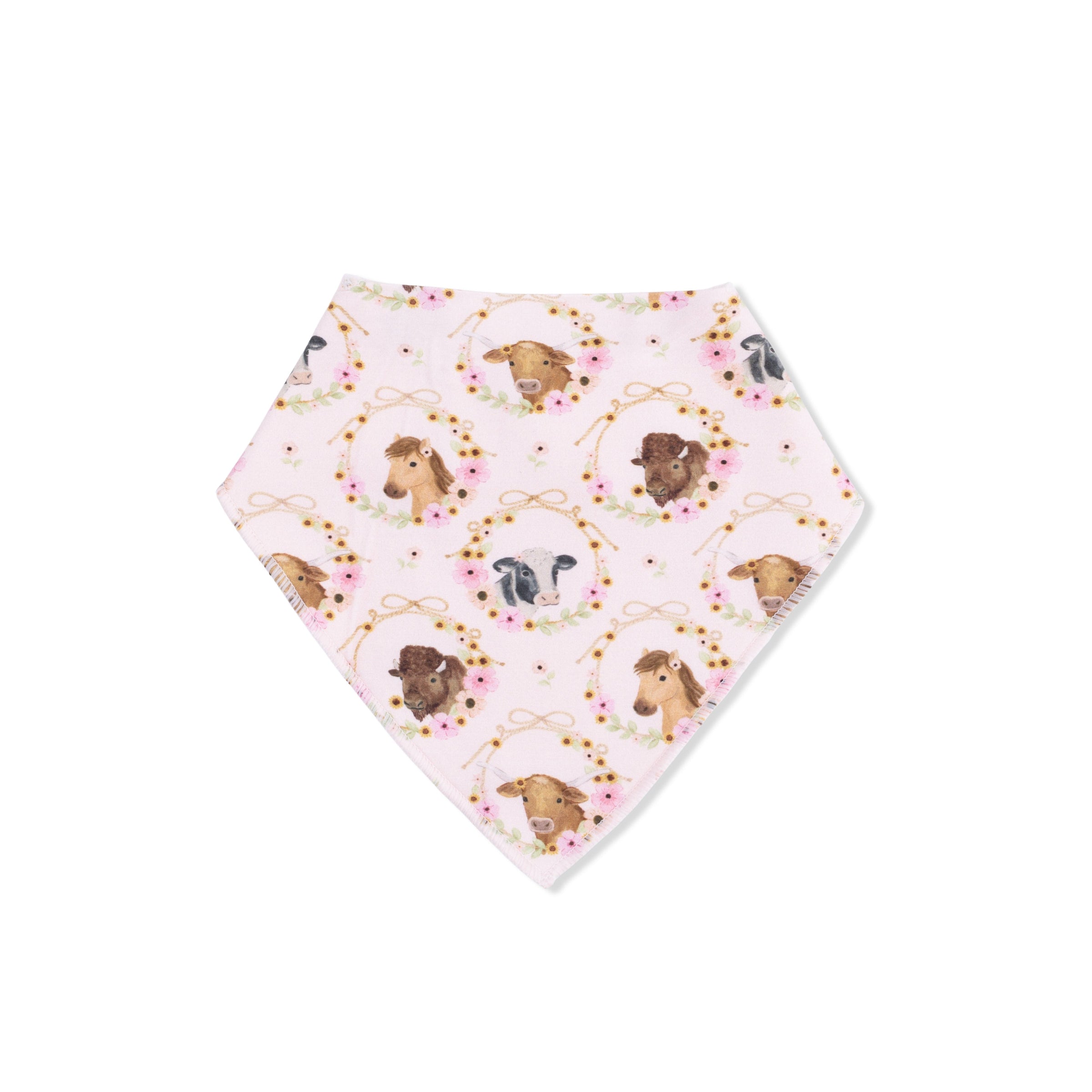 Farm Animals Floral Cameos Pink - Bandana Bib