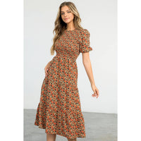 Agnes-Smocked Floral Print Midi Dress