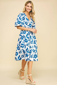 Carolina - Blue and White Floral Midi Dress