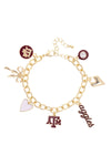 Texas A&M Aggies Enamel Icons Charm Bracelet in Shiny Gold