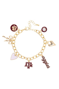 Texas A&M Aggies Enamel Icons Charm Bracelet in Shiny Gold