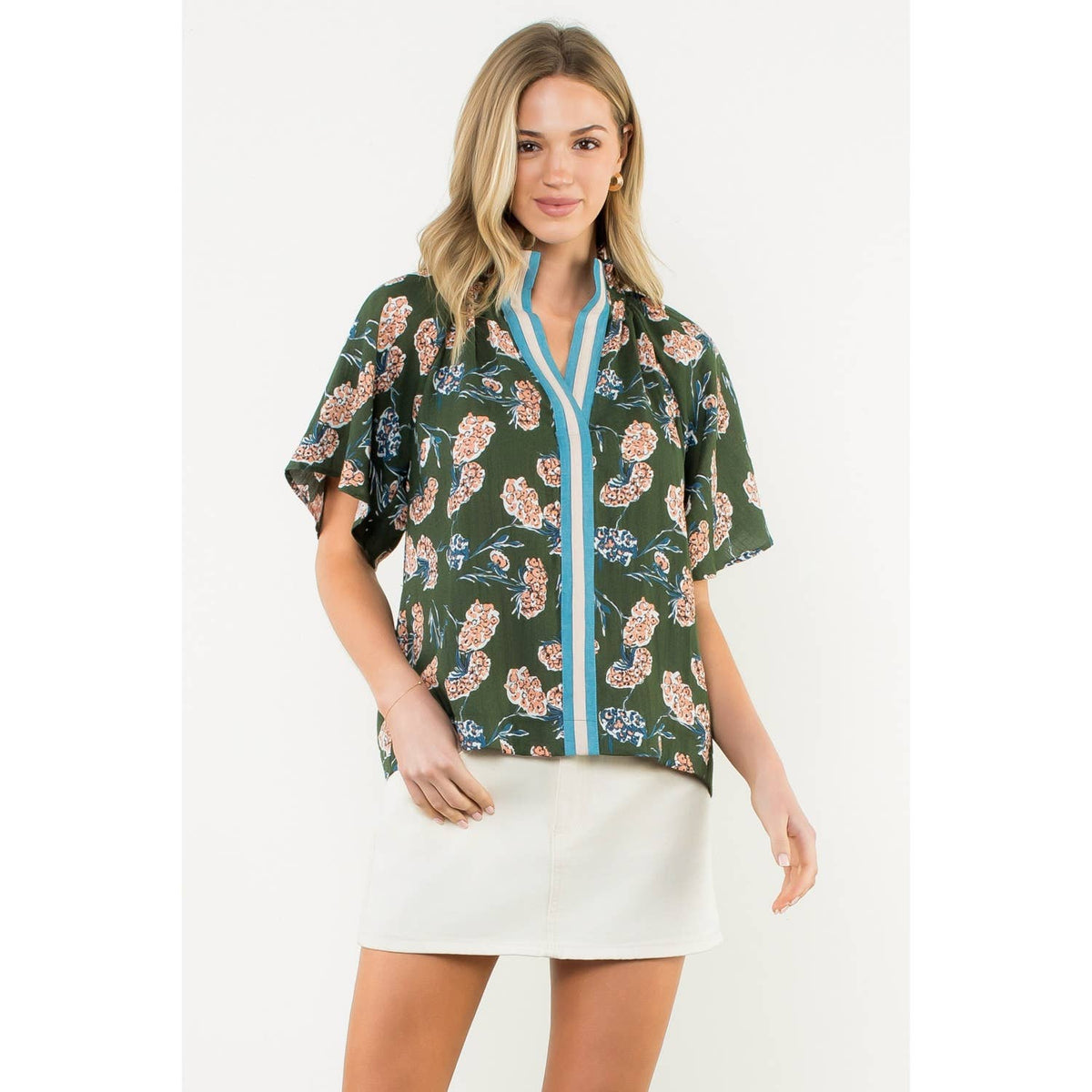 Sheila - Flower Print Short Sleeve Top
