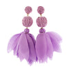 Straw Pom-Poms Floral Tassel Earrings