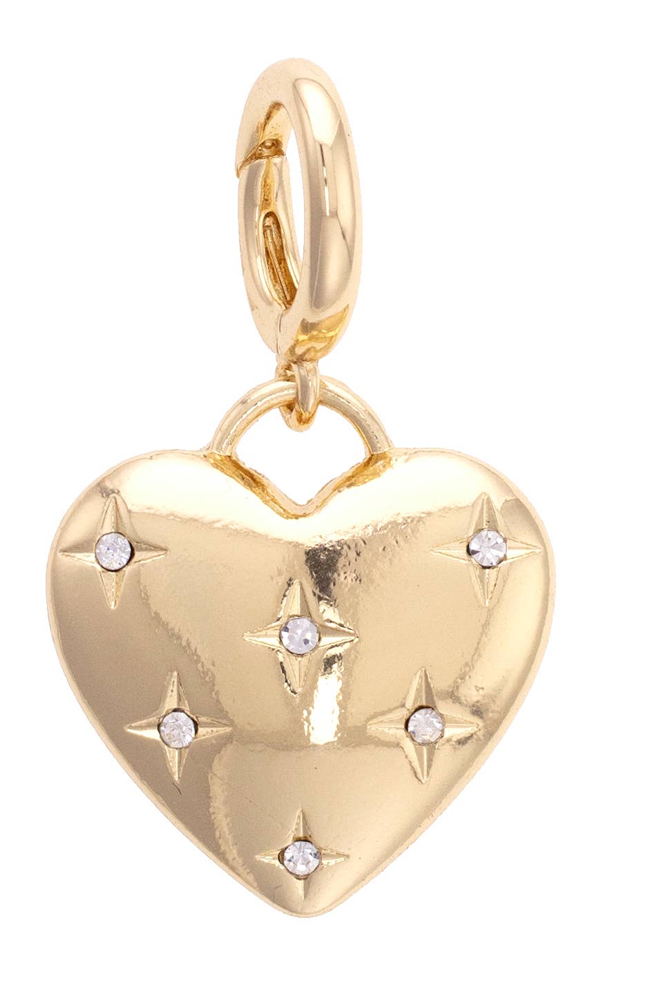 XL Rhinestone Heart Pendant Charm in Shiny Gold
