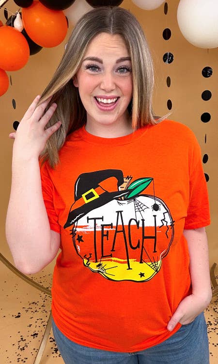 Teach Halloween Themed Apple Graphic Tee