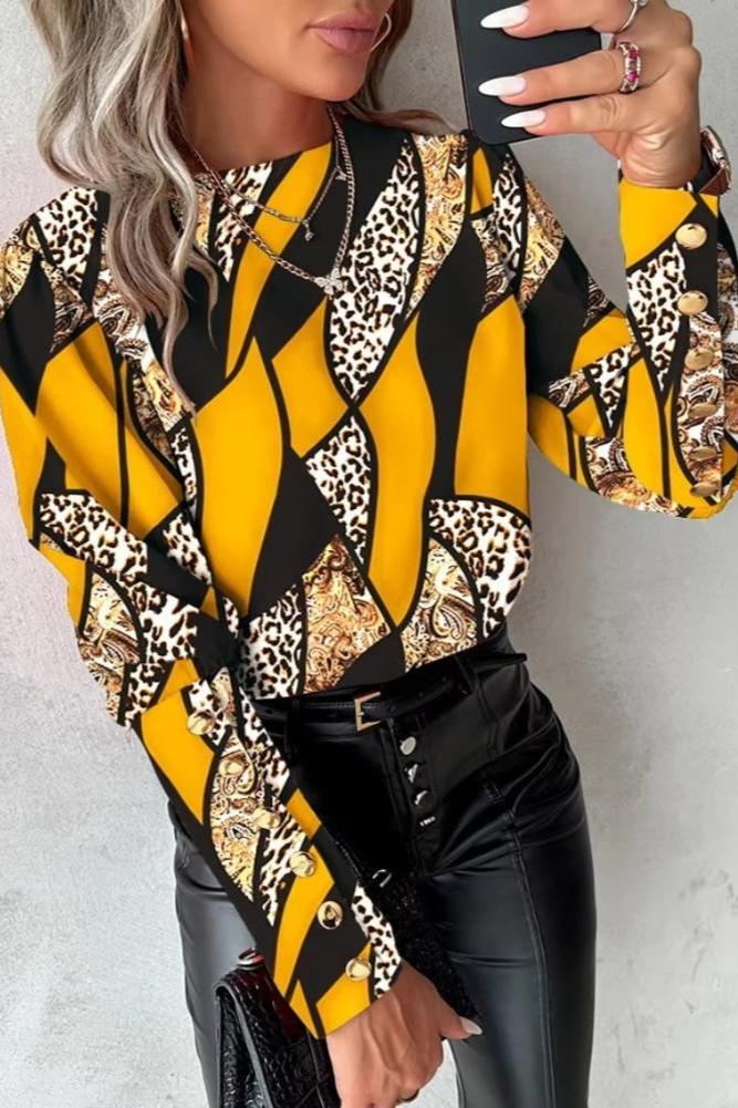 Abstract Yellow and Leopard Blouse