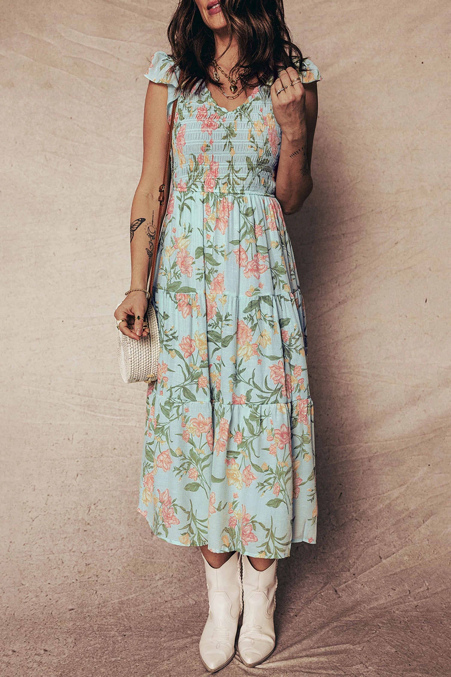 Doreen - Mint Floral Tiered Maxi Dress
