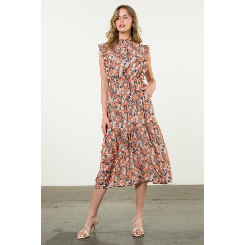 Alexis-Smocked Neck Ruffle Sleeve Maxi Dress