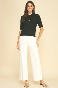Kathleen - POINTELLE DETAILED POLO SWEATER