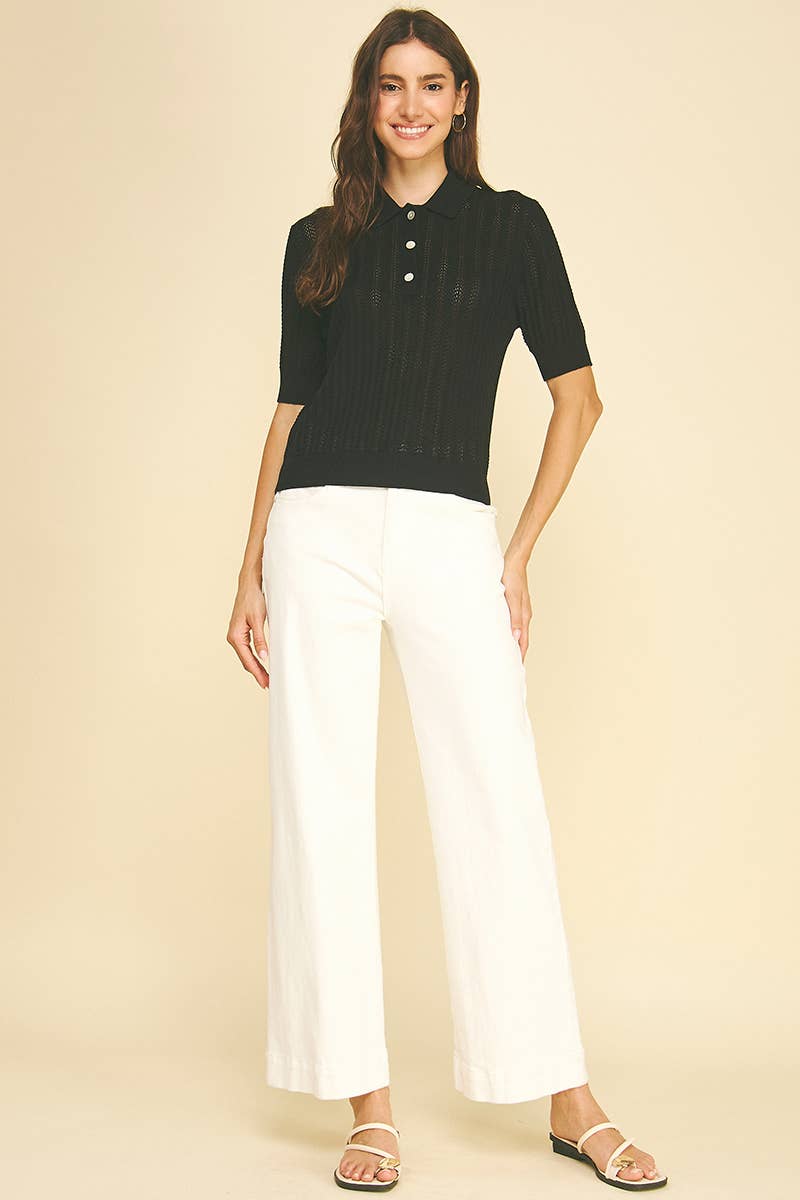 Kathleen - POINTELLE DETAILED POLO SWEATER