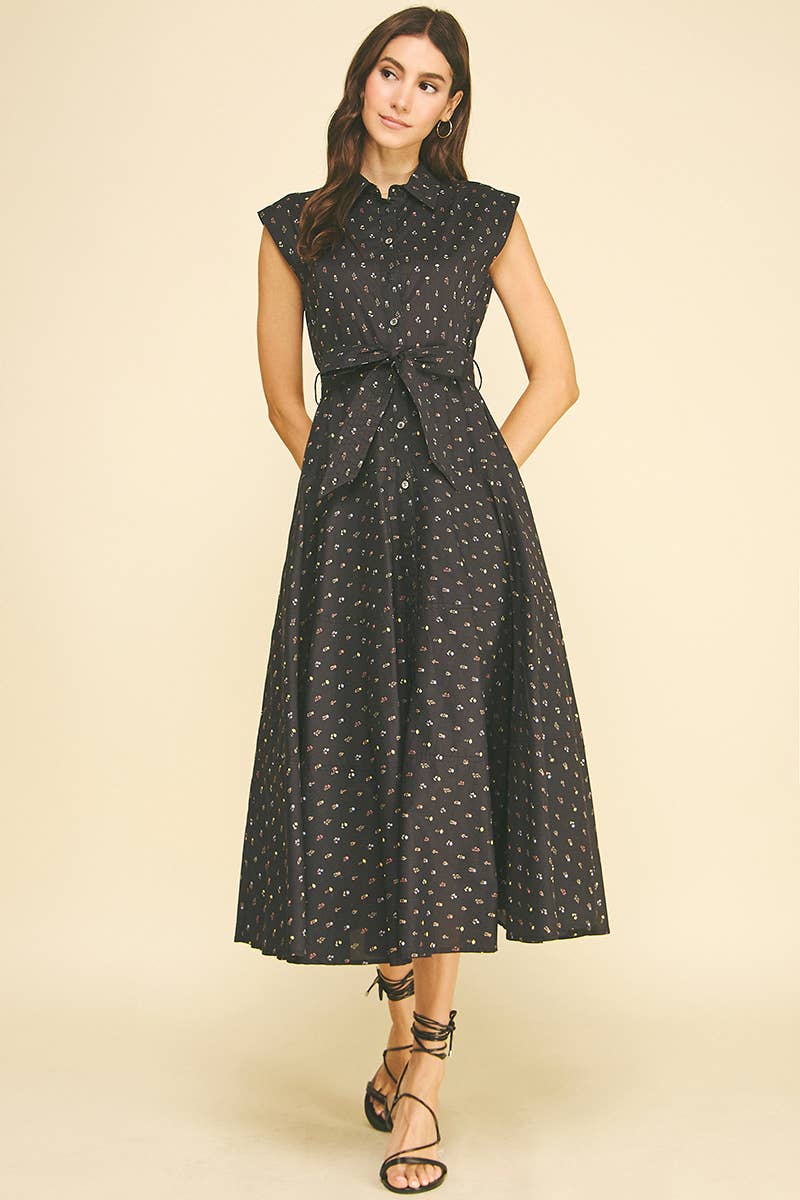 BLAIR-  FLORAL BUTTON DOWN MIDI DRESS