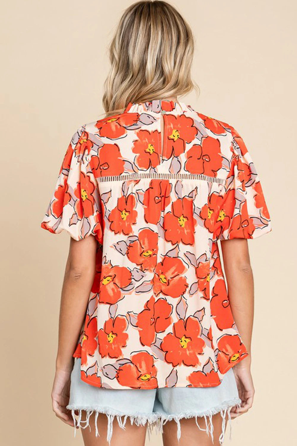 Juliete - Orange Floral Frill Neck Blouse