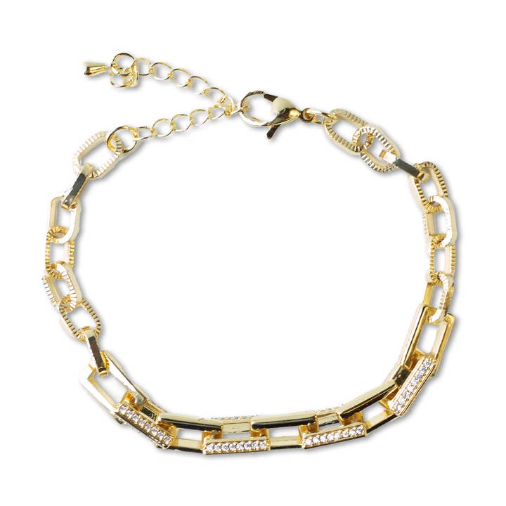Gold Chain Bracelet-Cz Link, Gilded