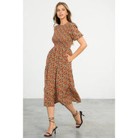 Agnes-Smocked Floral Print Midi Dress