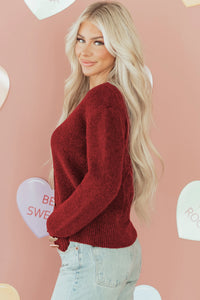 Margo - Red V-Neck Cardigan with Gold Heart Button