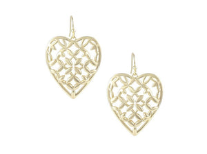Adorned Heart Drop Earrings in Gold