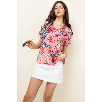Myra-Flower Print Short Sleeve Blouse