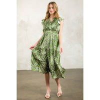 Gwen-Flutter Sleeve Print Tiered Dress