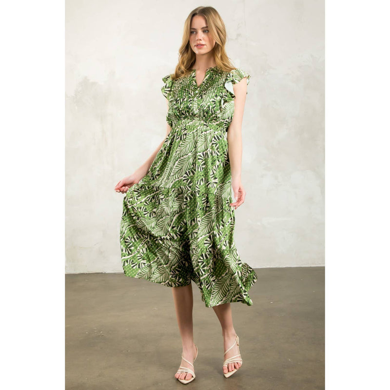 Gwen-Flutter Sleeve Print Tiered Dress