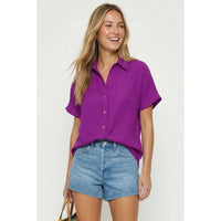 Minimalist Drop Shoulder Button Up Blouse