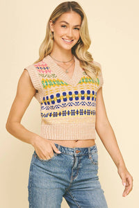 Julia- Pattern V-Neck Sweater Vest