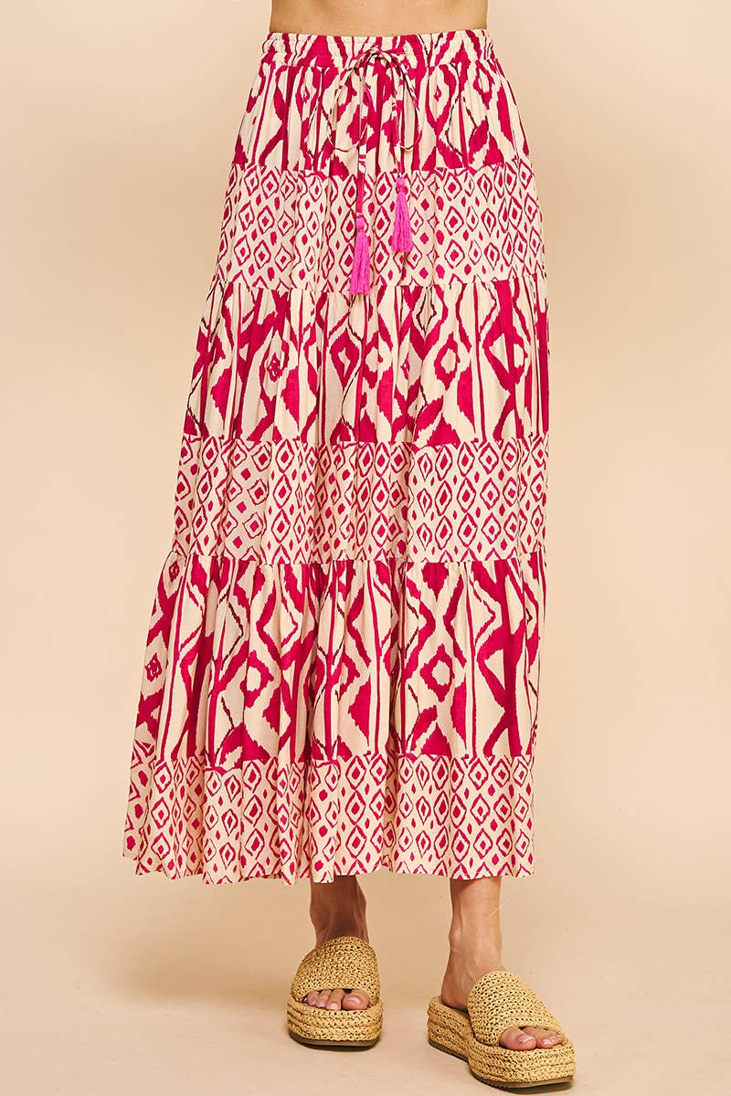 Val Geo Print Tiered Maxi Skirt