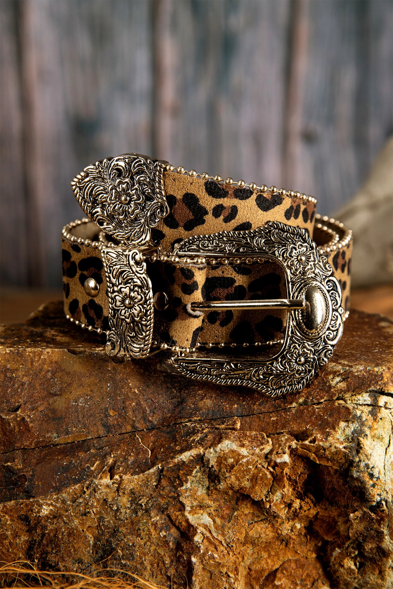 Leopard Gold Beaded Western Belt