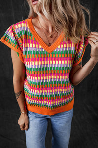 Ceci - Orange Multi Flutter Sleeve Top