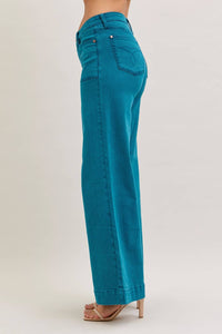 Freya - Teal Mid Rise Utility Wide Jeans