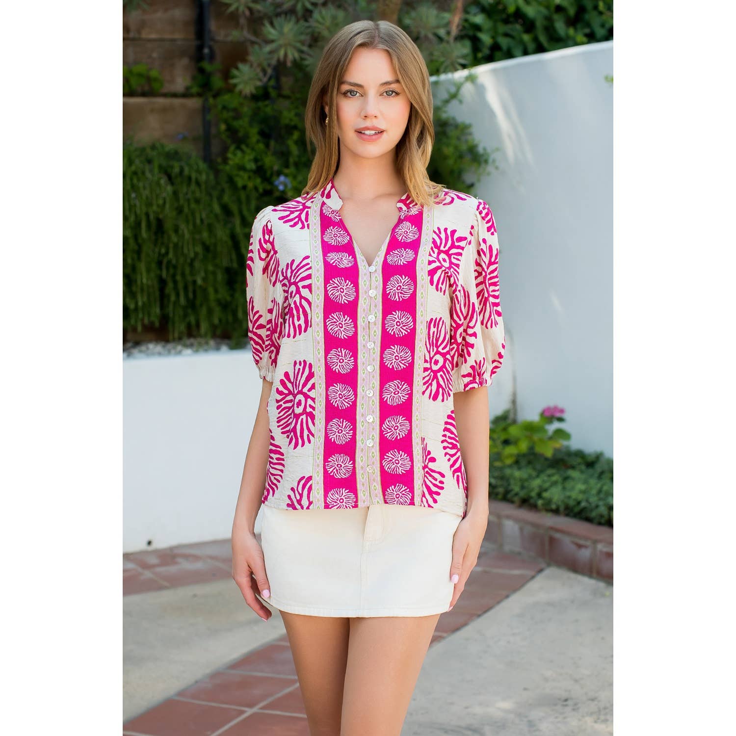 Ariana- Puff Sleeve Abstract Top