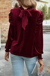 Amy Puff Sleeve Key Hole Velvet Blouse