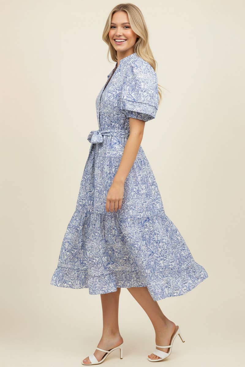 Gemma - FLORAL PRINT TIERED MIDI DRESS WITH PUFF SLEEVES
