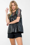 Sequin Detail Tiered Leather Top