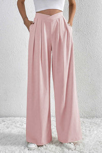 Textured Pleated Wide Leg Pants